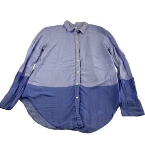 Ann Taylor Loft The Softened Shirt Size Medium Blue Color Block Button Up Blouse